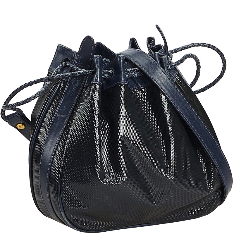 

Gucci Black/Blue Patent Leather Braided Drawstring Bucket Bag
