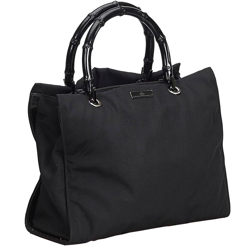 

Gucci Black Canvas Bamboo Handle Satchel Bag