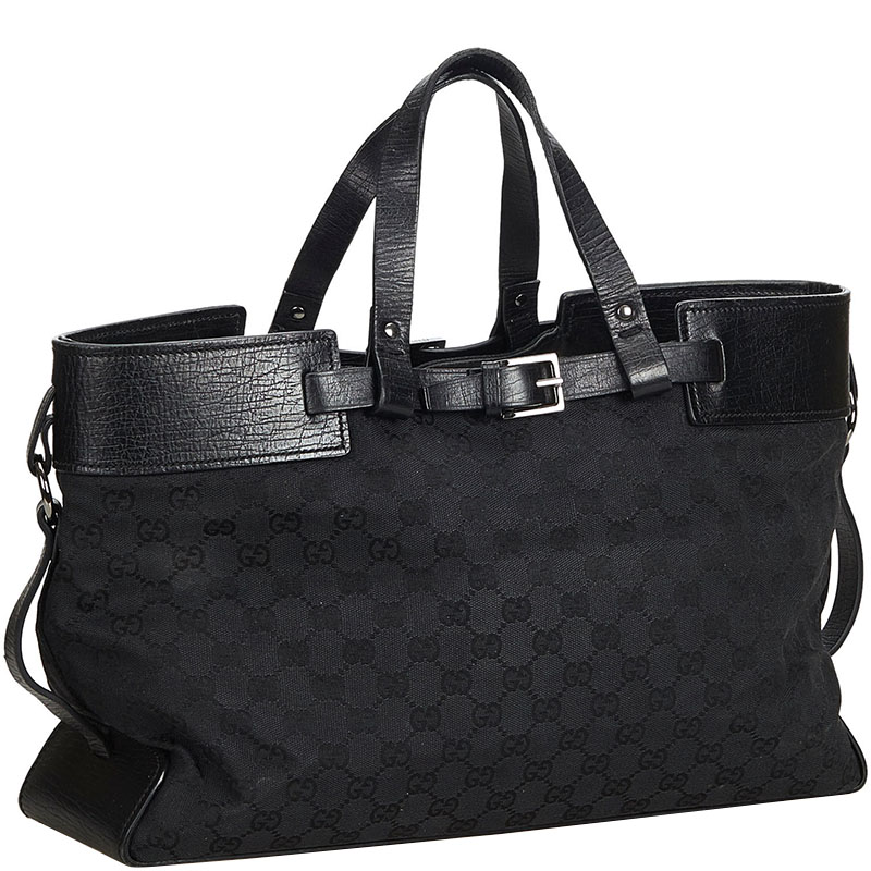

Gucci Black GG Jacquard and Leather Tote Bag