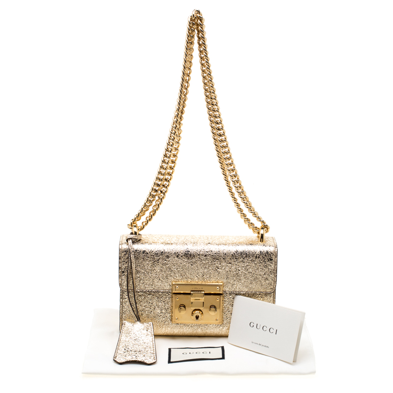 Gucci Gold Textured Leather Padlock Shoulder Bag