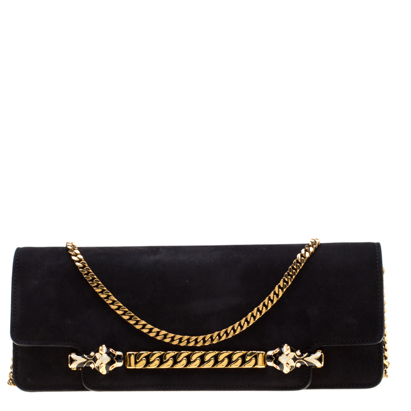 Pre Owned حقيبة كلاتش غوتشي سلسلة تيغرت جلد نوبوك  سوداء