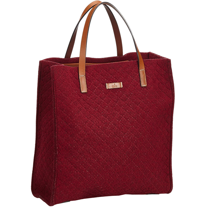 

Gucci Red Diamante Textured Felt and Leather Top Handle Bag