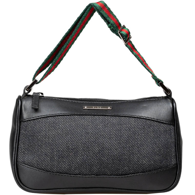 Preowned Gucci Blue/black Canvas Leather Small  Strap Shoulder Bag