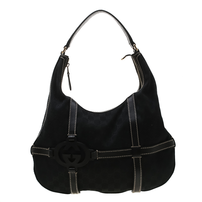 Pre Owned Gucci Black GG Canvas Royal Hobo