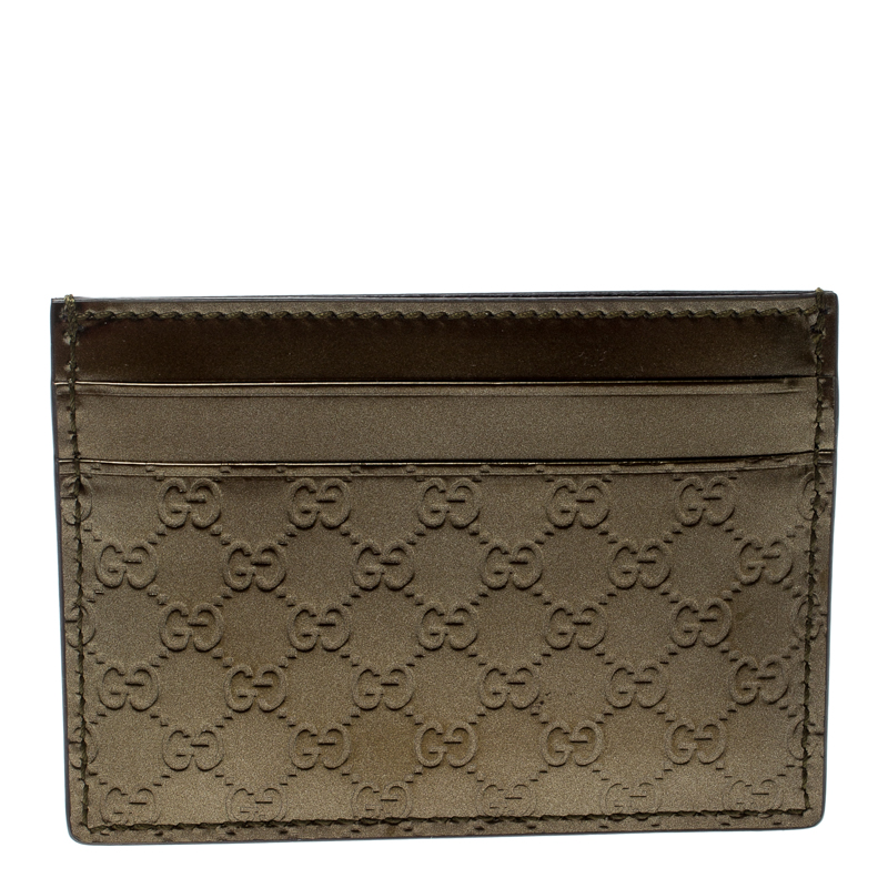 Gucci Olive Green Microguccissima Patent Leather Card Holder