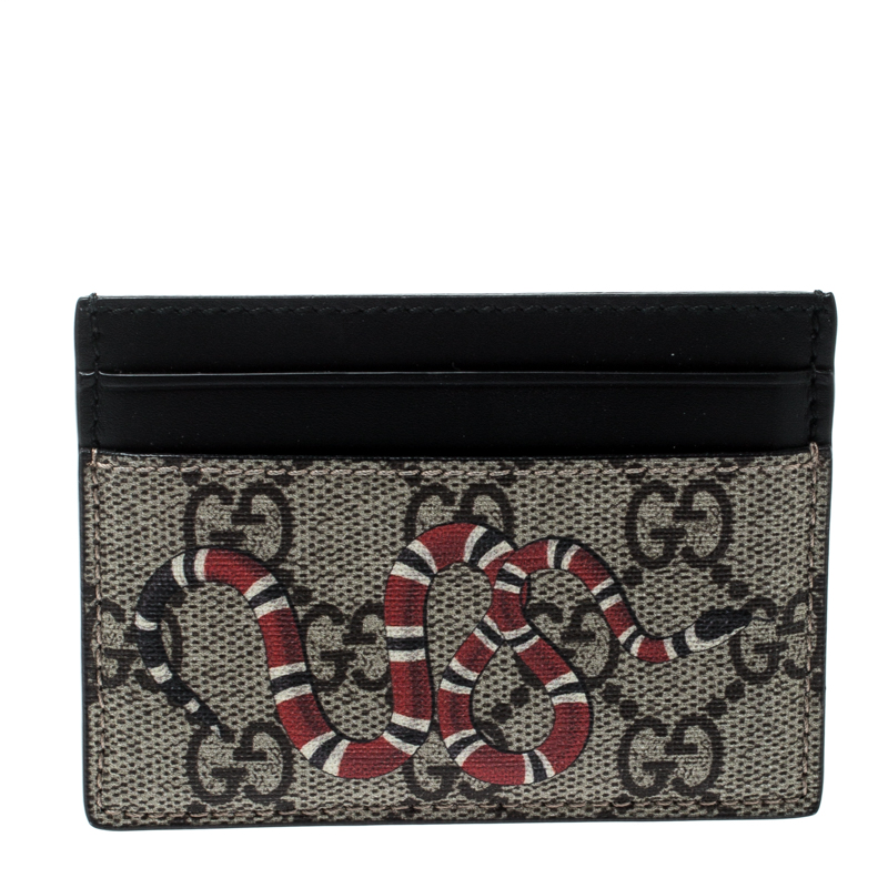 Gucci Beige/Black Kingsnake Print GG Supreme Canvas 4CC Cardholder