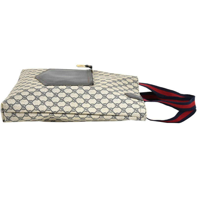 

Gucci Navy GG Supreme Coated Canvas Vintage Front Pocket Tote, Beige