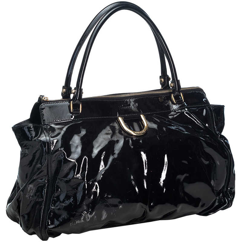 

Gucci Black Patent Leather Abbey D-Ring Hobo Bag