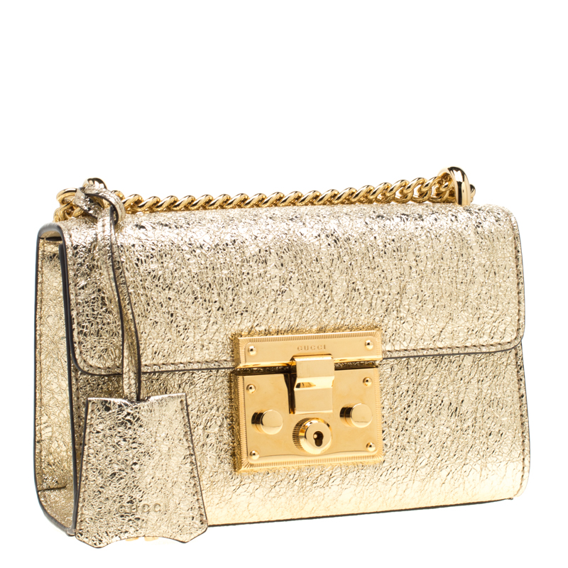 Gucci Gold Metallic Textured Leather Small Padlock Shoulder Bag Gucci | TLC