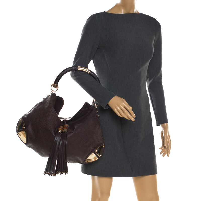 

Gucci Dark Brown Gucissima Leather  Indy Hobo