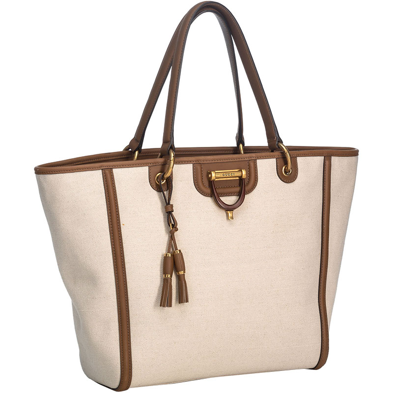 

Gucci White/Brown Canvas and Leather Tote