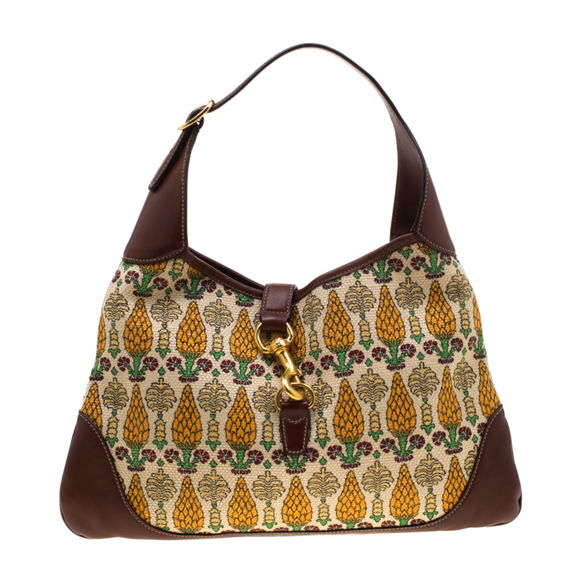 Gucci Multicolor Pineapple Print Canvas and Leather Medium Jackie Hobo