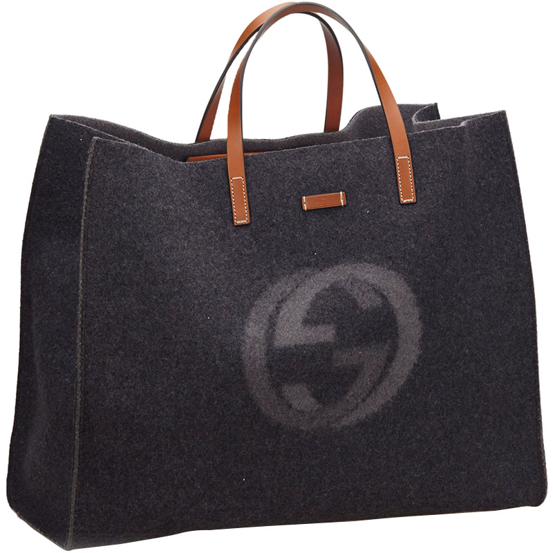 

Gucci Gray Double G Wool and Leather Tote, Grey