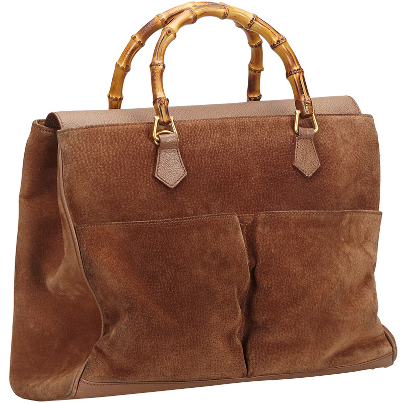 

Gucci Brown Bamboo Suede Leather Hand Bag