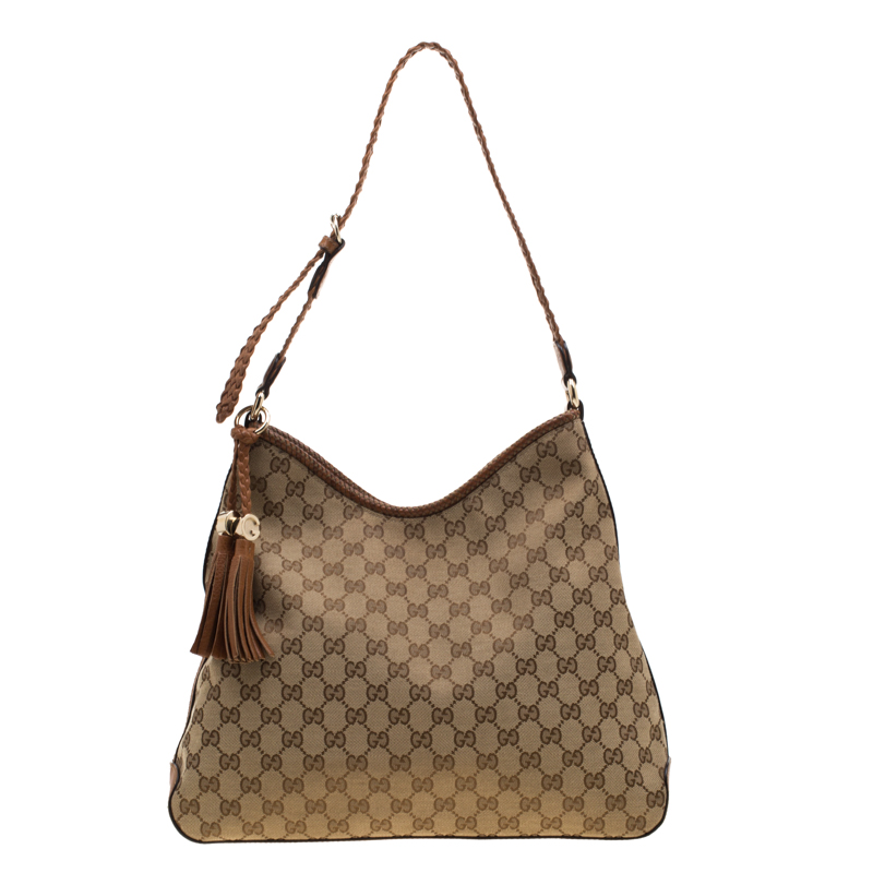 مملوكة مسبقًا Gucci Beige/Brown GG Canvas and Leather Medium Marrakech Hobo