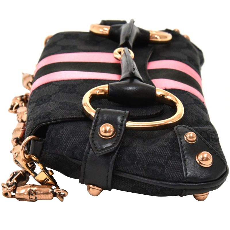 

Gucci Black GG Canvas Horsebit Web Clutch Bag