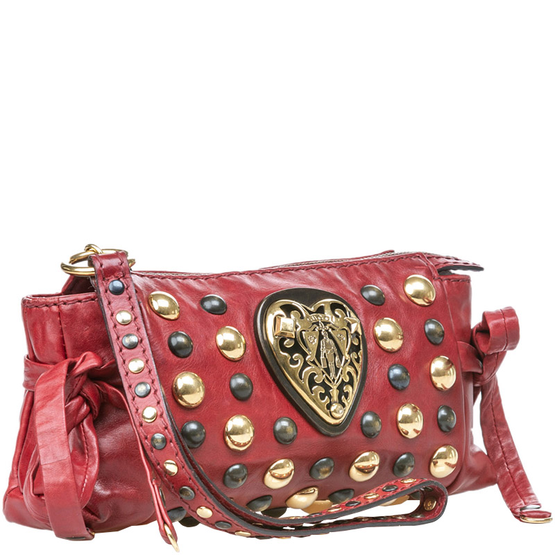 

Gucci Red Leather Studded Babouska Hysteria Clutch