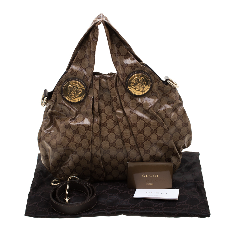 Pre-owned Gucci Brown Gg Crystal Canvas Small Hysteria Hobo