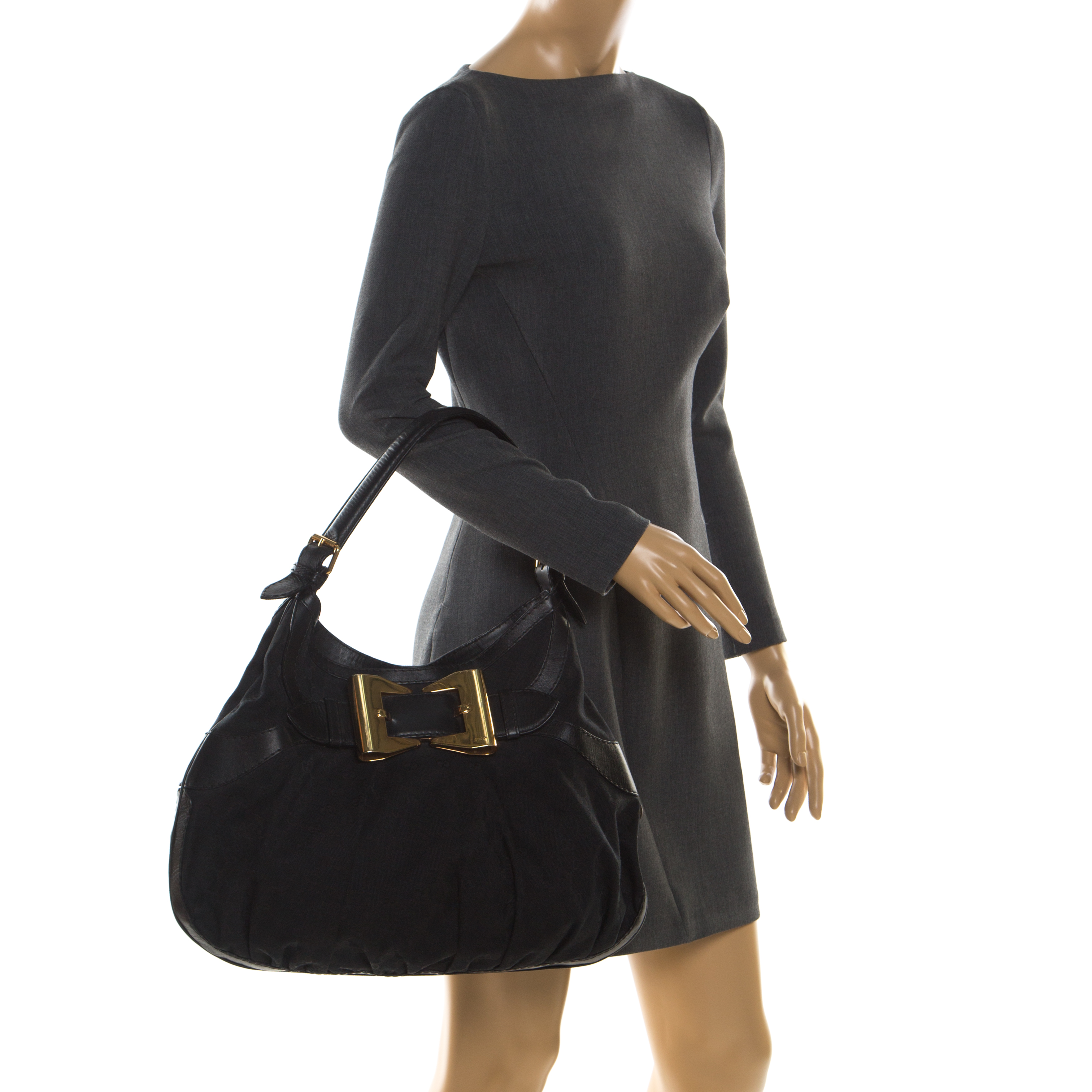 

Gucci Black GG Canvas and Leather Queen Hobo