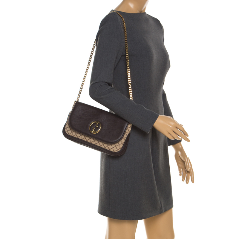 

Gucci Beige/Brown Diamante Canvas and Leather GG Chain Shoulder Bag