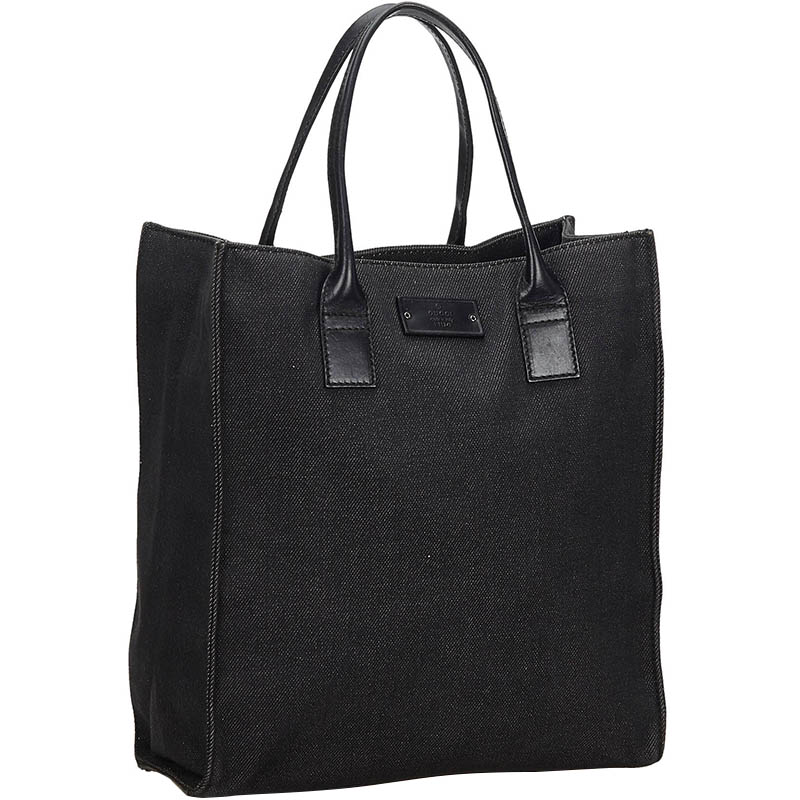 

Gucci Black Denim Leather Tote Bag