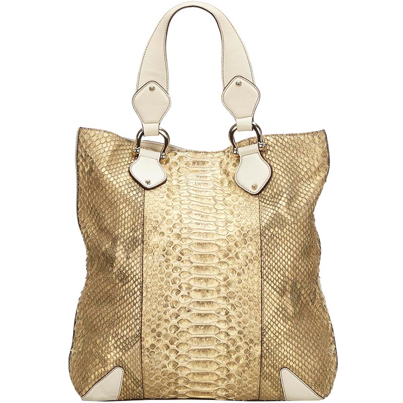 Pre-owned Gucci Gold Python Leather Creole Tote Bag