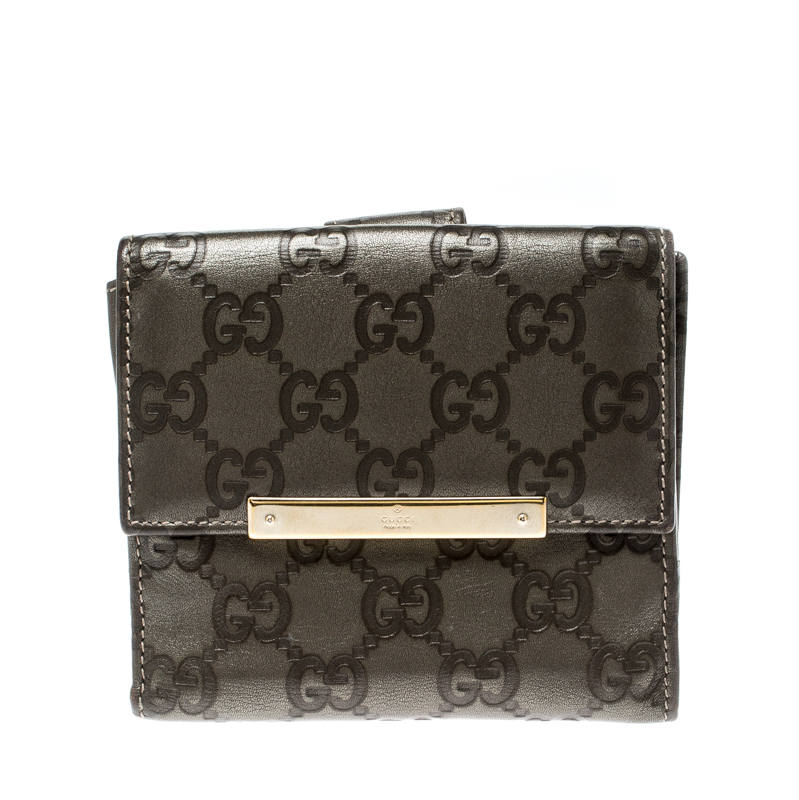 Gucci Metallic Grey Guccissima Leather Compact Wallet
