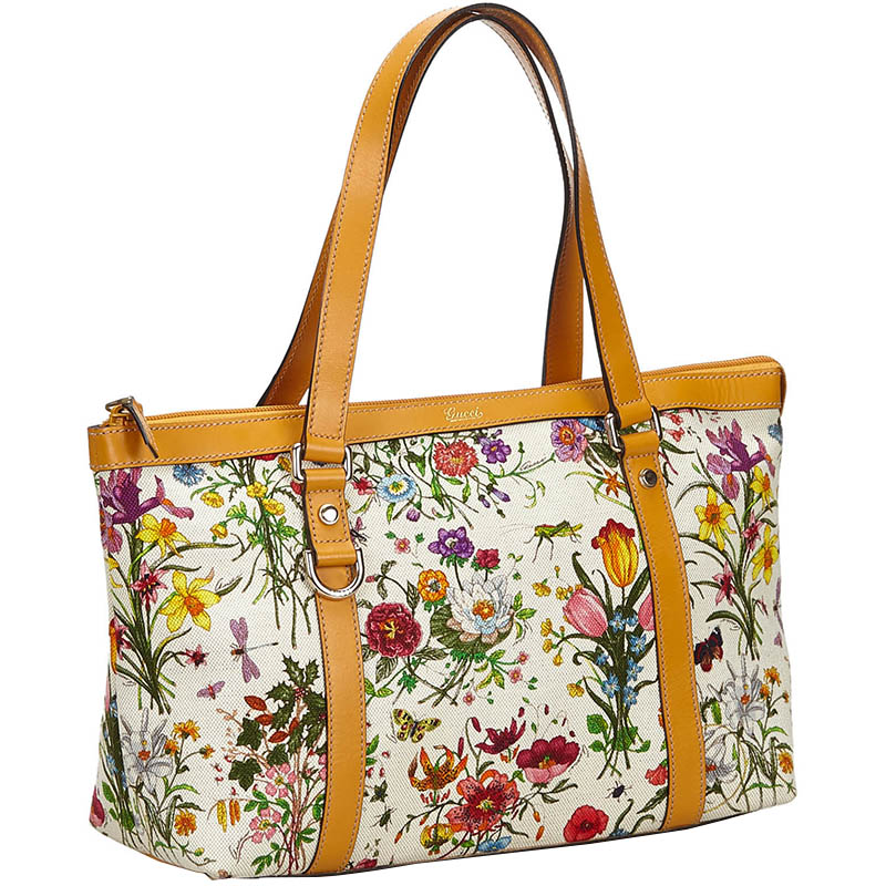 

Gucci White Flora Canvas Abbey Tote Bag