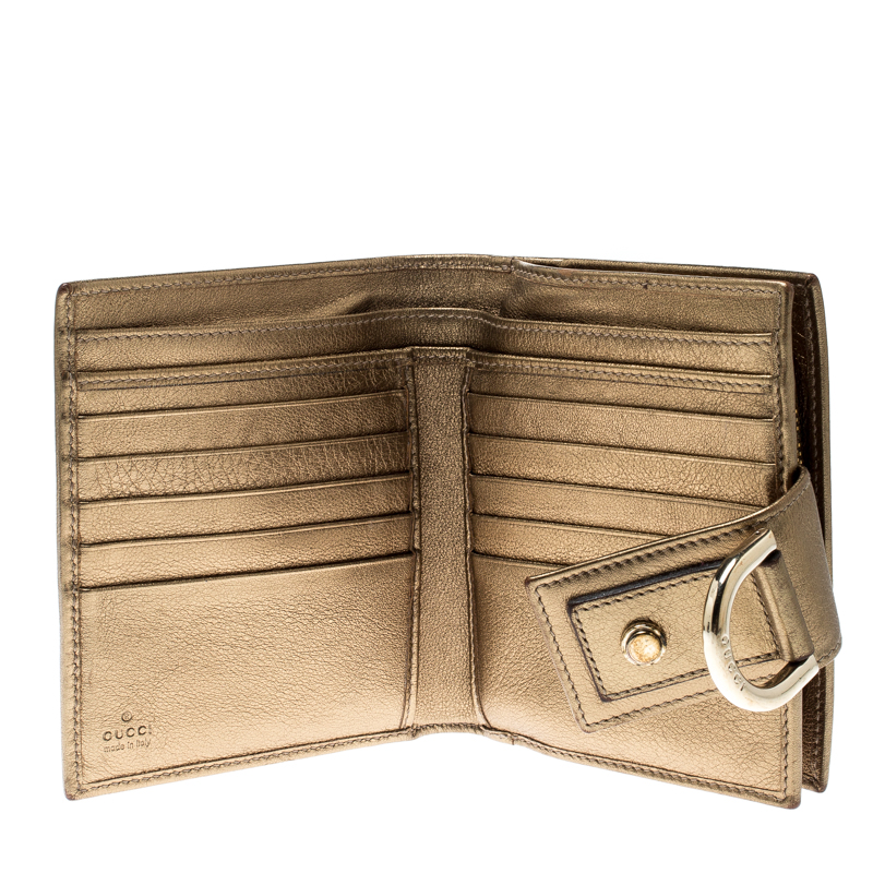 

Gucci Brown/Gold Satin and Leather D Ring Compact Wallet