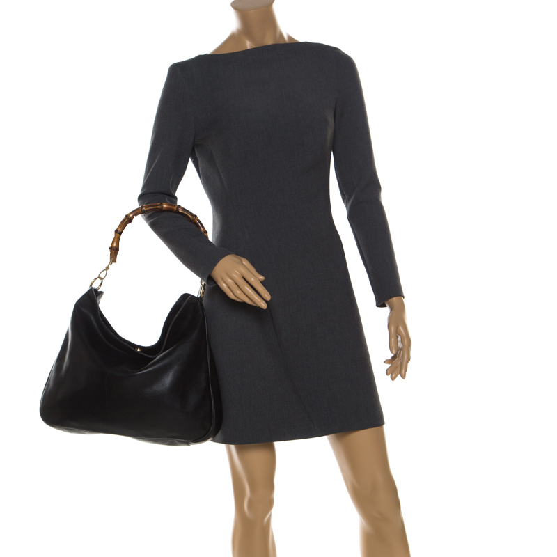 

Gucci Black Leather Bamboo Shoulder Bag