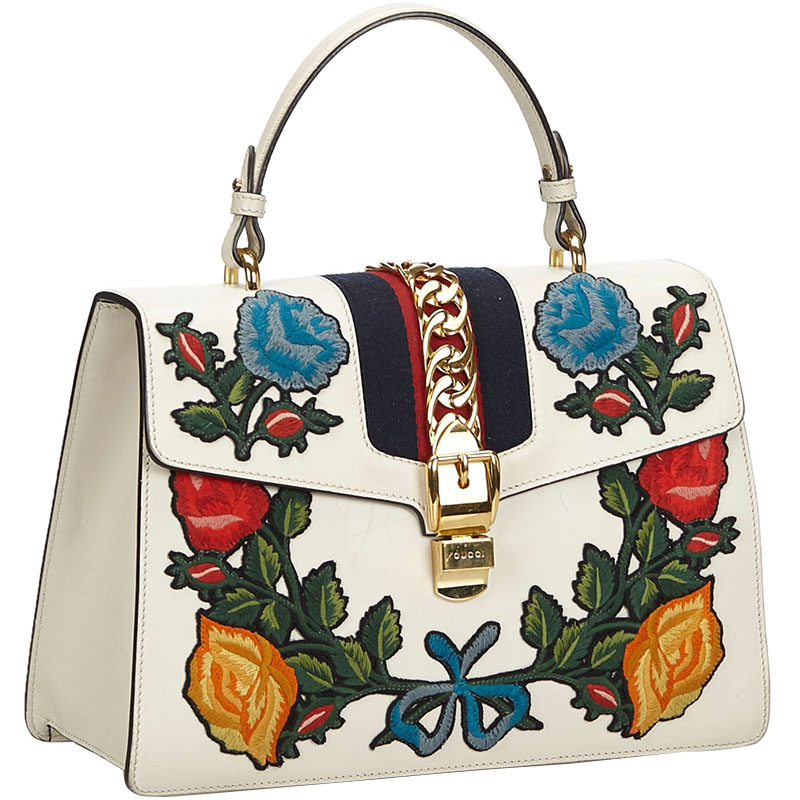 

Gucci White Embroidered Sylvie Handbag