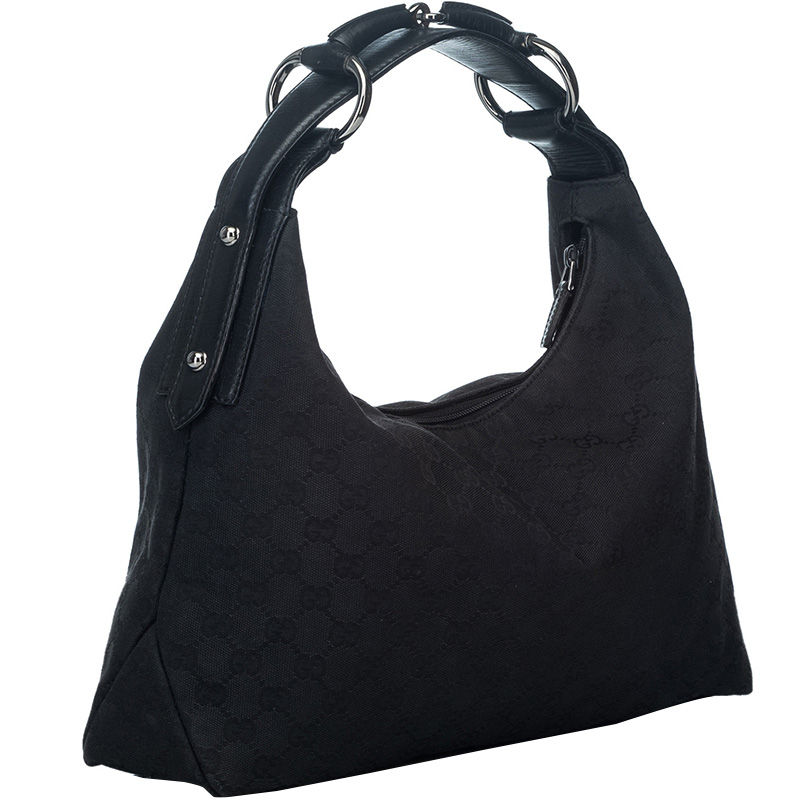 

Gucci Black GG Canvas Horsebit Hobo Bag