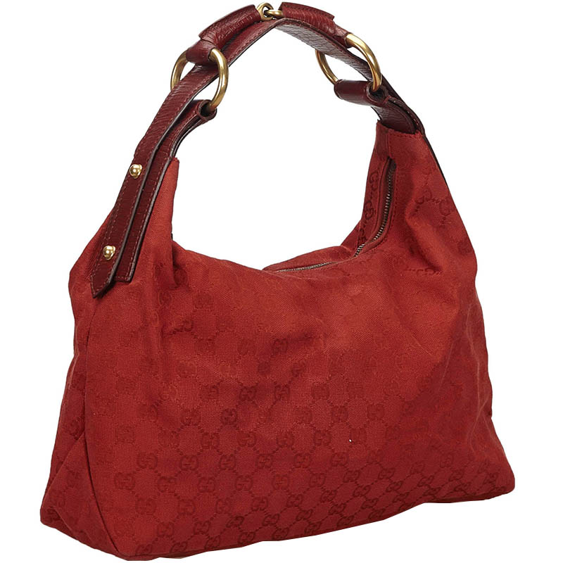 

Gucci Red GG Canvas Horsebit Hobo Bag