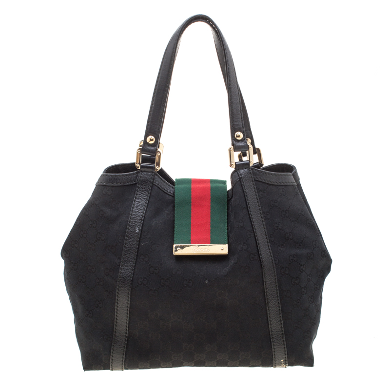 مملوكة مسبقًا حقيبة يد غوتشي متوسطة ويب نيو ليديز كانفاس مونوغرامية سوداء