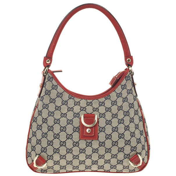 مملوكة مسبقًا Gucci Navy Blue &amp; Red Medium Abbey D-Ring Hobo