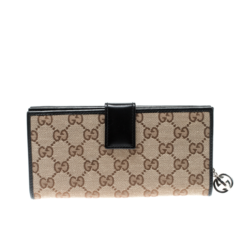 Gucci Beige/Black GG Canvas and Leather Wallet