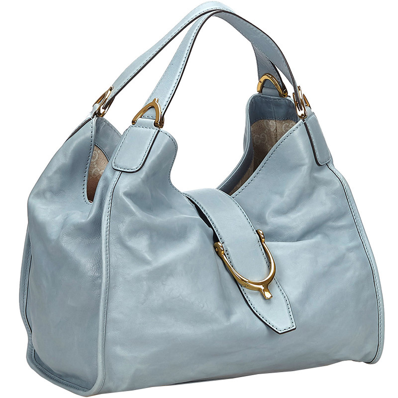 

Gucci Blue Leather Stirrup Top Handle Hobo Bag