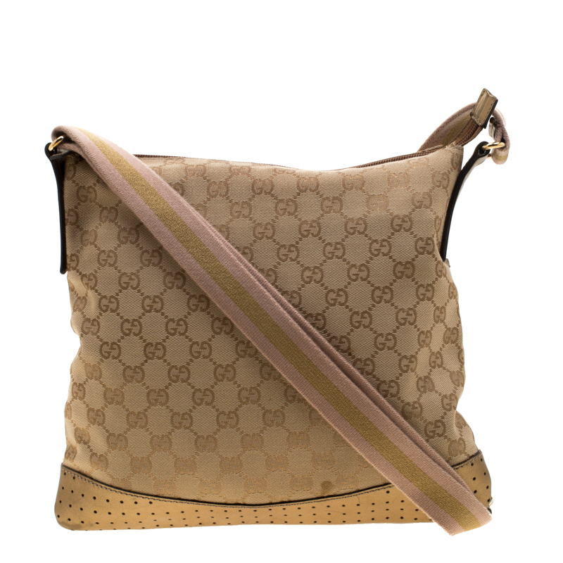 Gold Perforated Leather Crossbody Bag 