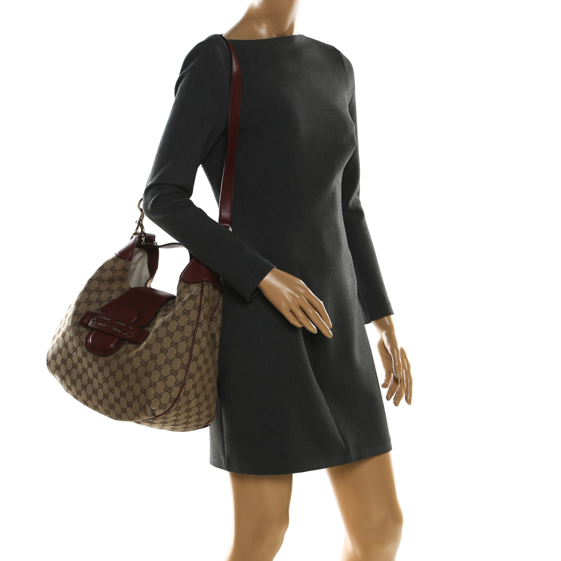 

Gucci Beige/Burgundy GG Canvas and Leather Dressage Hobo