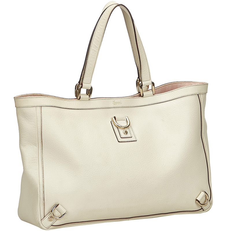 

Gucci White Leather Abbey D-Ring Tote Bag