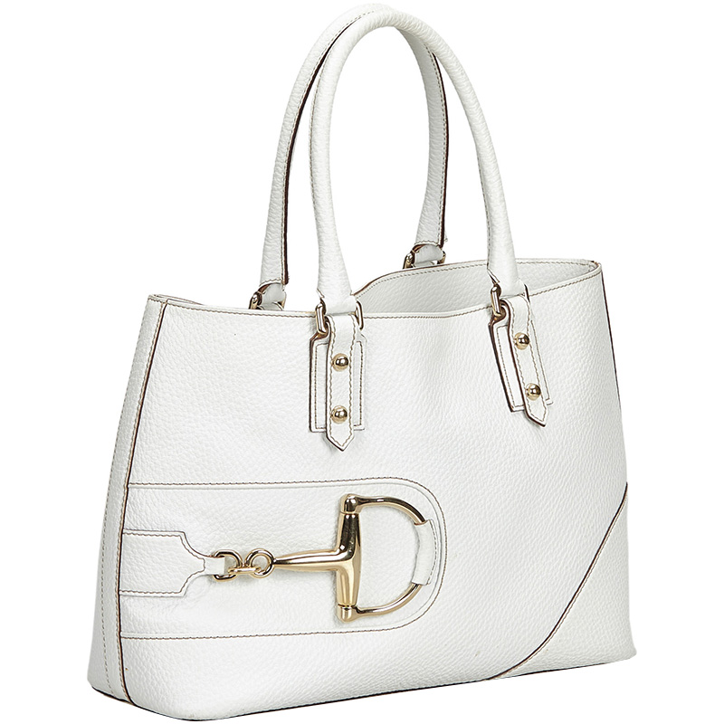

Gucci White Leather Hasler Tote Bag