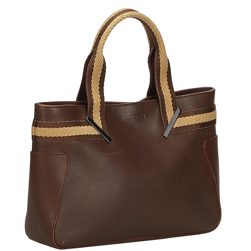 

Gucci Brown Web Leather Web Tote