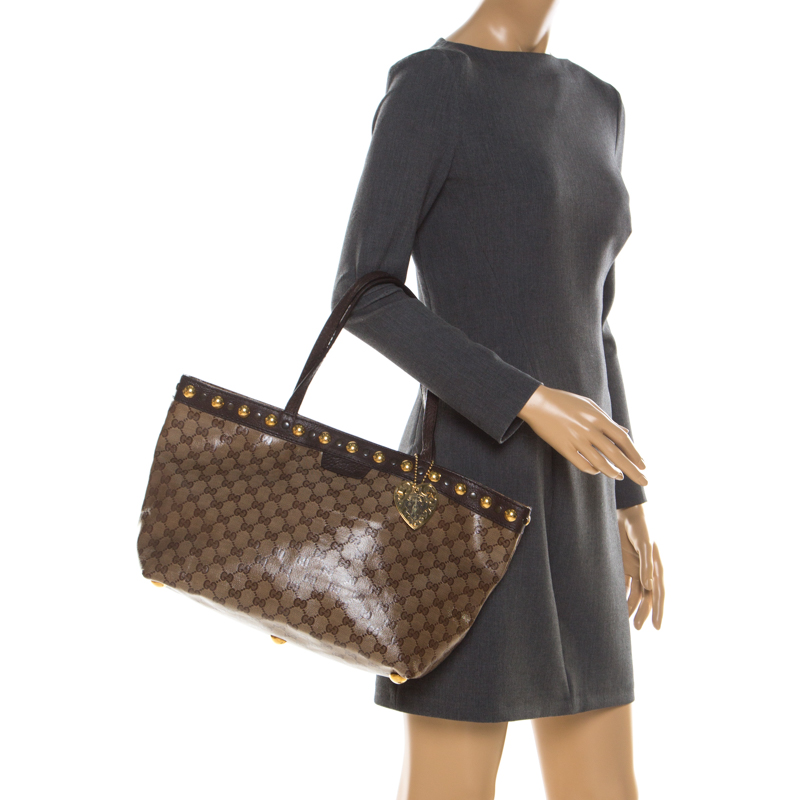 

Gucci Beige/Ebony GG Crystal Canvas Babouska Tote