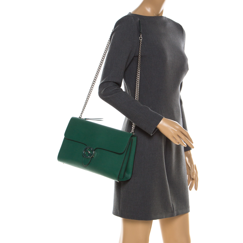 

Gucci Green Leather Medium Interlocking GG Shoulder Bag
