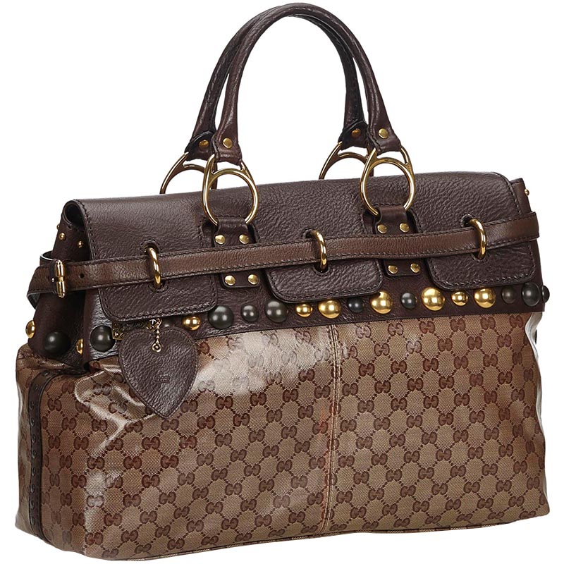 

Gucci GG Babouska Crystal Leather Flap Satchel, Brown