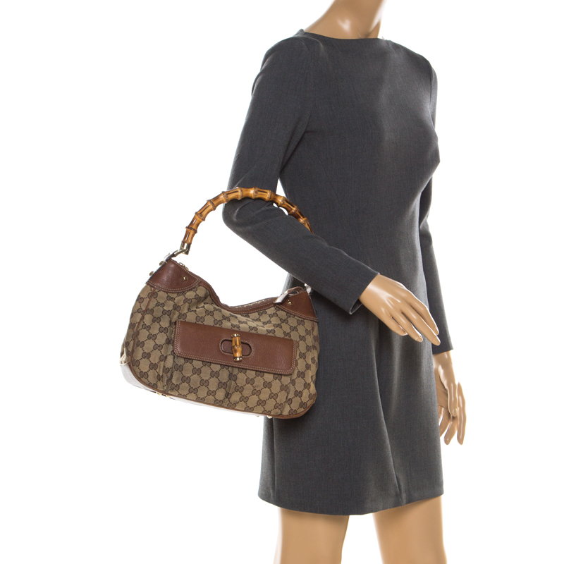 

Gucci Beige/Brown Canvas and Leather Bamboo Handle Top Handle Bag
