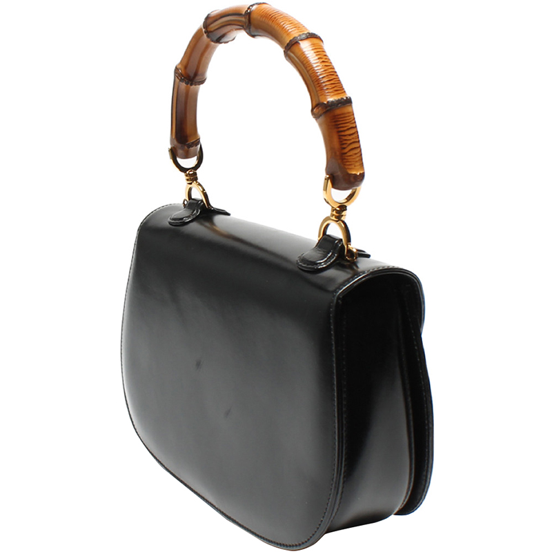 

Gucci Black Leather Bamboo Top Handle Bag