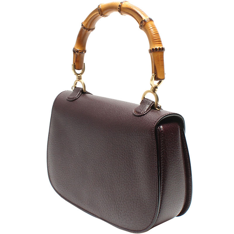 

Gucci Mocha Leather Bamboo Top Handle Bag, Burgundy