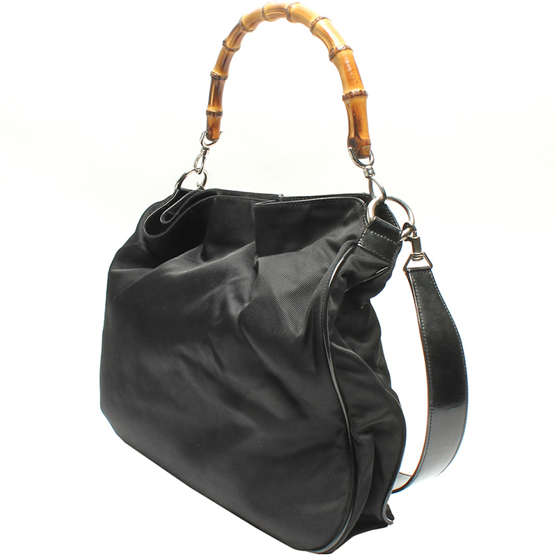 

Gucci Black Canvas Bamboo Top Handle Bag