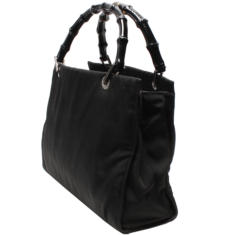 

Gucci Black Canvas Bamboo Top Handle Bag